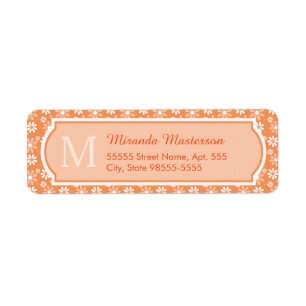 Girly Monogram Cute Oranje Daisy Flowers en Name Etiket