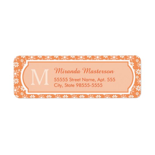 Girly Monogram Cute Oranje Daisy Flowers en Name Etiket (Voorkant)