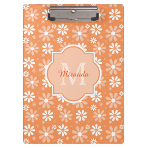 Girly Monogram Cute Oranje Daisy Flowers en Name Klembord