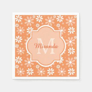 Girly Monogram Cute Oranje Daisy Flowers en Name Servet