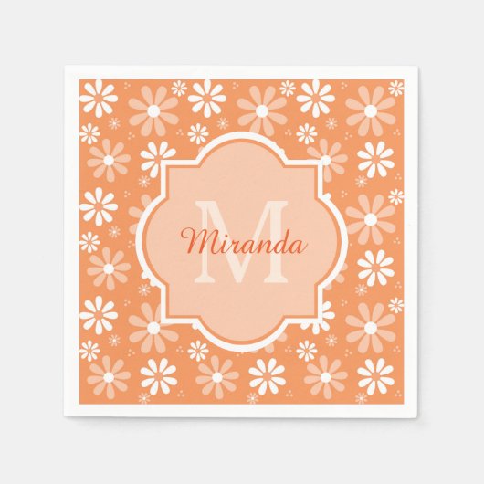 Girly Monogram Cute Oranje Daisy Flowers en Name Servet (Voorkant)