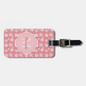 Girly Monogram Cute Pink Daisy Flowers met naam Bagagelabel (Voorkant horizontaal)