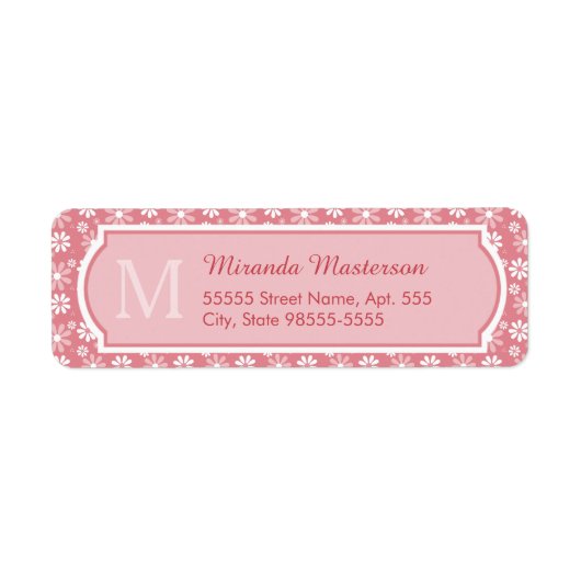 Girly Monogram Cute Pink Daisy Flowers met naam Etiket (Voorkant)