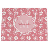 Girly Monogram Cute Pink Daisy Flowers met naam Groot Cadeauzakje (Voorkant)
