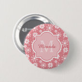 Girly Monogram Cute Pink Daisy Flowers met naam Ronde Button 5,7 Cm (Voorkant /achterkant)