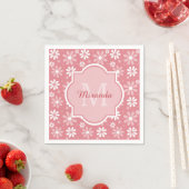 Girly Monogram Cute Pink Daisy Flowers met naam Servetten (Insitu)