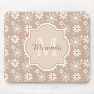 Girly Monogram Cute Tan Daisy Flowers en Name Muismat
