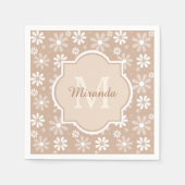 Girly Monogram Cute Tan Daisy Flowers en Name Servetten (Voorkant)