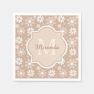 Girly Monogram Cute Tan Daisy Flowers en Name Servetten