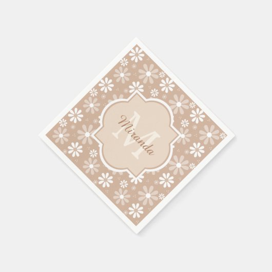 Girly Monogram Cute Tan Daisy Flowers en Name Servetten (Hoek)