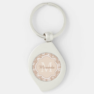 Girly Monogram Cute Tan Daisy Flowers en Name Sleutelhanger