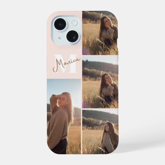 Girly Monogram Elegante foto Blush Roze iPhone 15 Case (Achterkant)