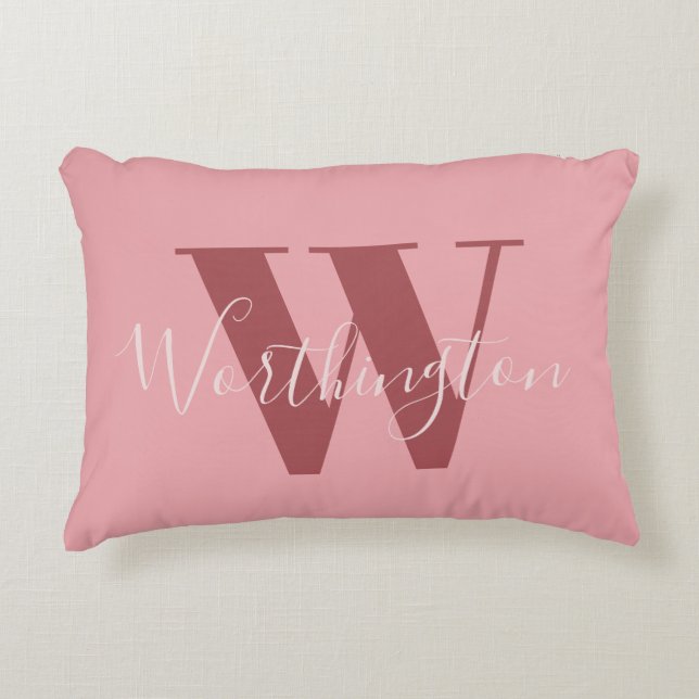 Girly Monogram en Naam roze blush rood Accent Kussen (Voorkant)