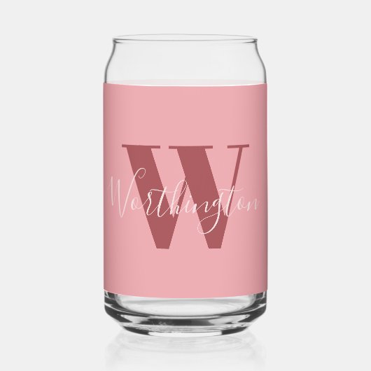 Girly Monogram en Naam roze blush rood Blikvorm Glas (Voorkant)