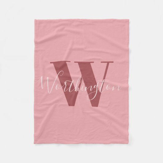 Girly Monogram en Naam roze blush rood Fleece Deken (Voorkant)