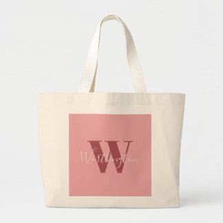 Girly Monogram en Naam roze blush rood Grote Tote Bag