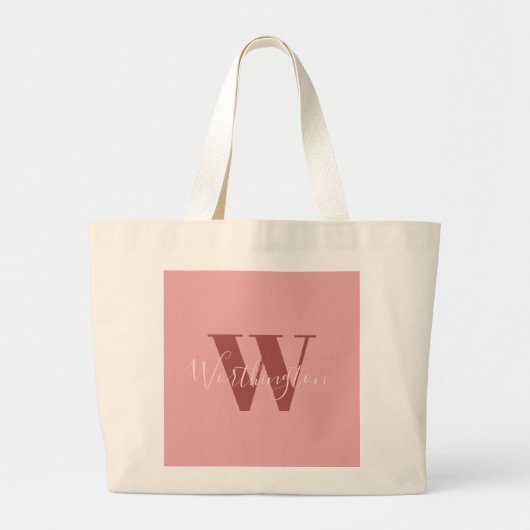 Girly Monogram en Naam roze blush rood Grote Tote Bag (Voorkant)