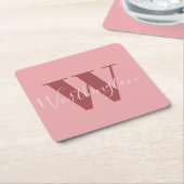 Girly Monogram en Naam roze blush rood Kartonnen Onderzetters (Schuin)