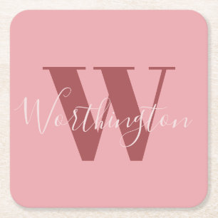 Girly Monogram en Naam roze blush rood Kartonnen Onderzetters