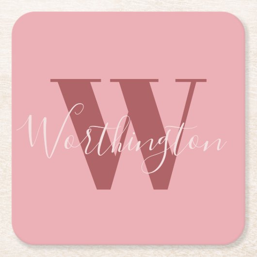 Girly Monogram en Naam roze blush rood Kartonnen Onderzetters (Voorkant)