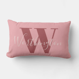 Girly Monogram en Naam roze blush rood Kussen