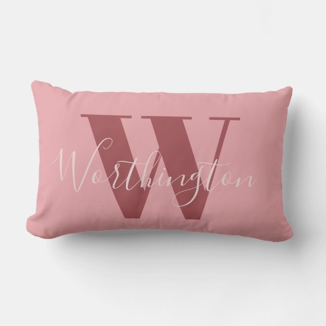 Girly Monogram en Naam roze blush rood Kussen (Voorkant)