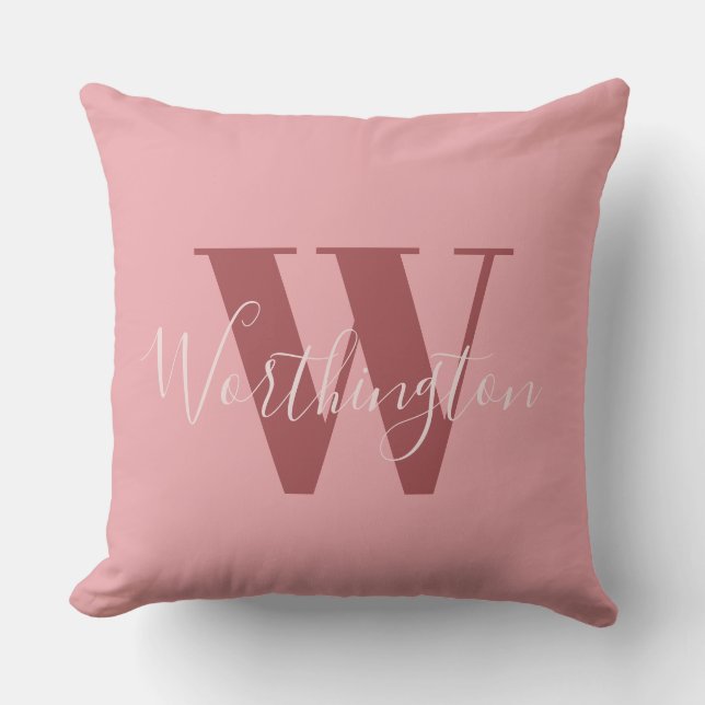 Girly Monogram en Naam roze blush rood Kussen (Voorkant)