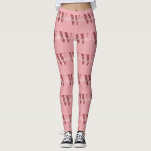 Girly Monogram en Naam roze blush rood Leggings