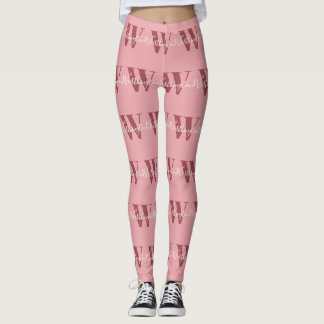 Girly Monogram en Naam roze blush rood Leggings
