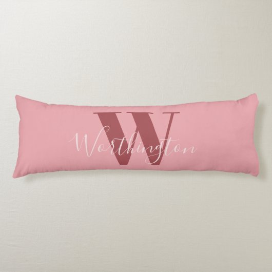 Girly Monogram en Naam roze blush rood Lichaamskussen (Voorkant)