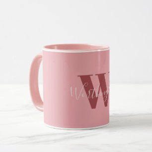 Girly Monogram en Naam roze blush rood Mok