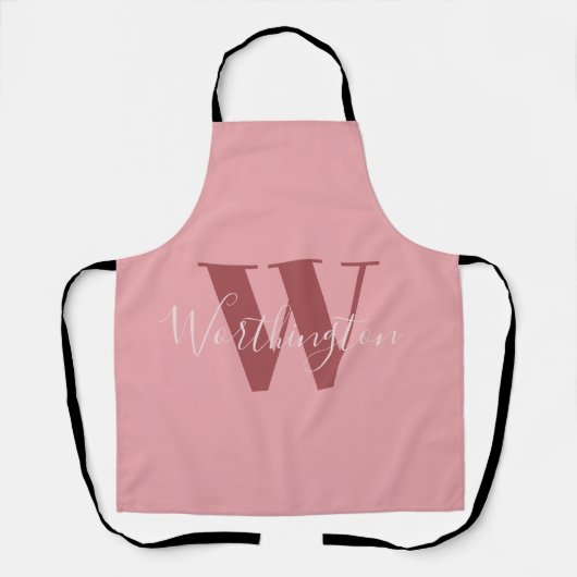 Girly Monogram en Naam roze blush rood Schort (Voorkant)