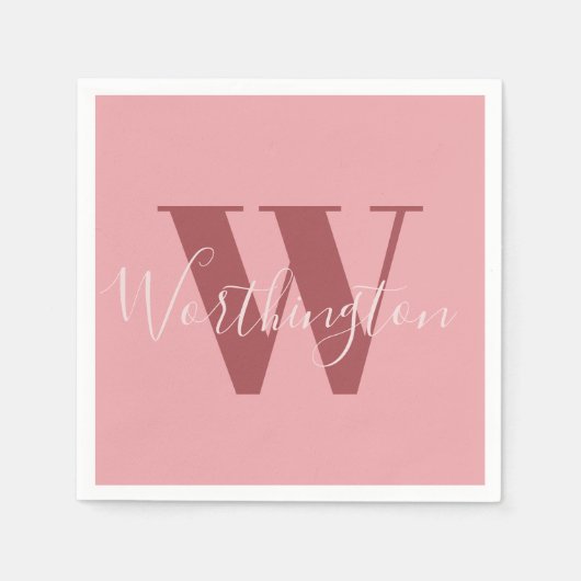 Girly Monogram en Naam roze blush rood Servet (Voorkant)