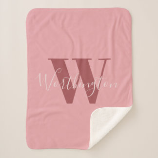 Girly Monogram en Naam roze blush rood Sherpa Deken