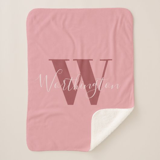 Girly Monogram en Naam roze blush rood Sherpa Deken (Voorkant)