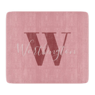 Girly Monogram en Naam roze blush rood Snijplank