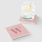 Girly Monogram en Naam roze blush rood Stenen Onderzetter (Zijkant)