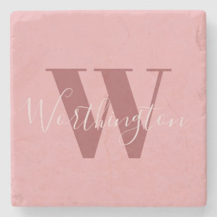 Girly Monogram en Naam roze blush rood Stenen Onderzetter