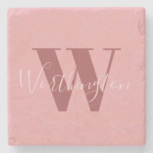 Girly Monogram en Naam roze blush rood Stenen Onderzetter (Voorkant)