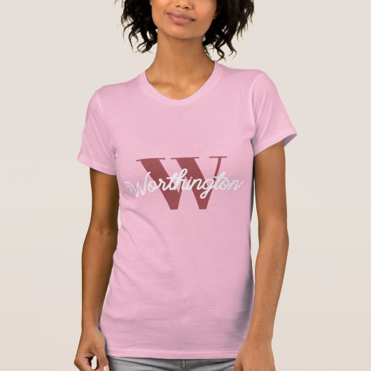 Girly Monogram en Naam roze blush rood T-shirt (Voorkant)
