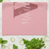 Girly Monogram en Naam roze blush rood Theedoek (Gevouwen)