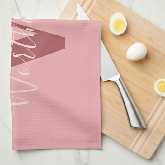 Girly Monogram en Naam roze blush rood Theedoek (Quarter Fold)