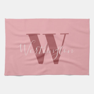 Girly Monogram en Naam roze blush rood Theedoek