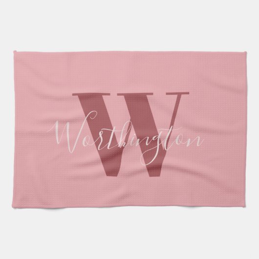 Girly Monogram en Naam roze blush rood Theedoek (Horizontaal)