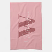 Girly Monogram en Naam roze blush rood Theedoek (Verticaal)