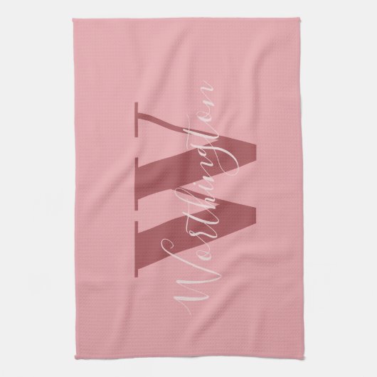 Girly Monogram en Naam roze blush rood Theedoek (Verticaal)