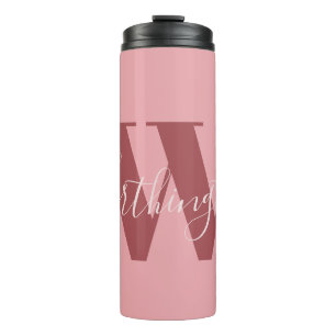 Girly Monogram en Naam roze blush rood Thermosbeker