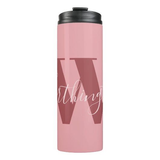 Girly Monogram en Naam roze blush rood Thermosbeker (Voorkant)