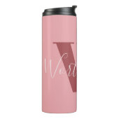 Girly Monogram en Naam roze blush rood Thermosbeker (Gedraaid links)