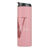 Girly Monogram en Naam roze blush rood Thermosbeker (Geroteerd rechts)